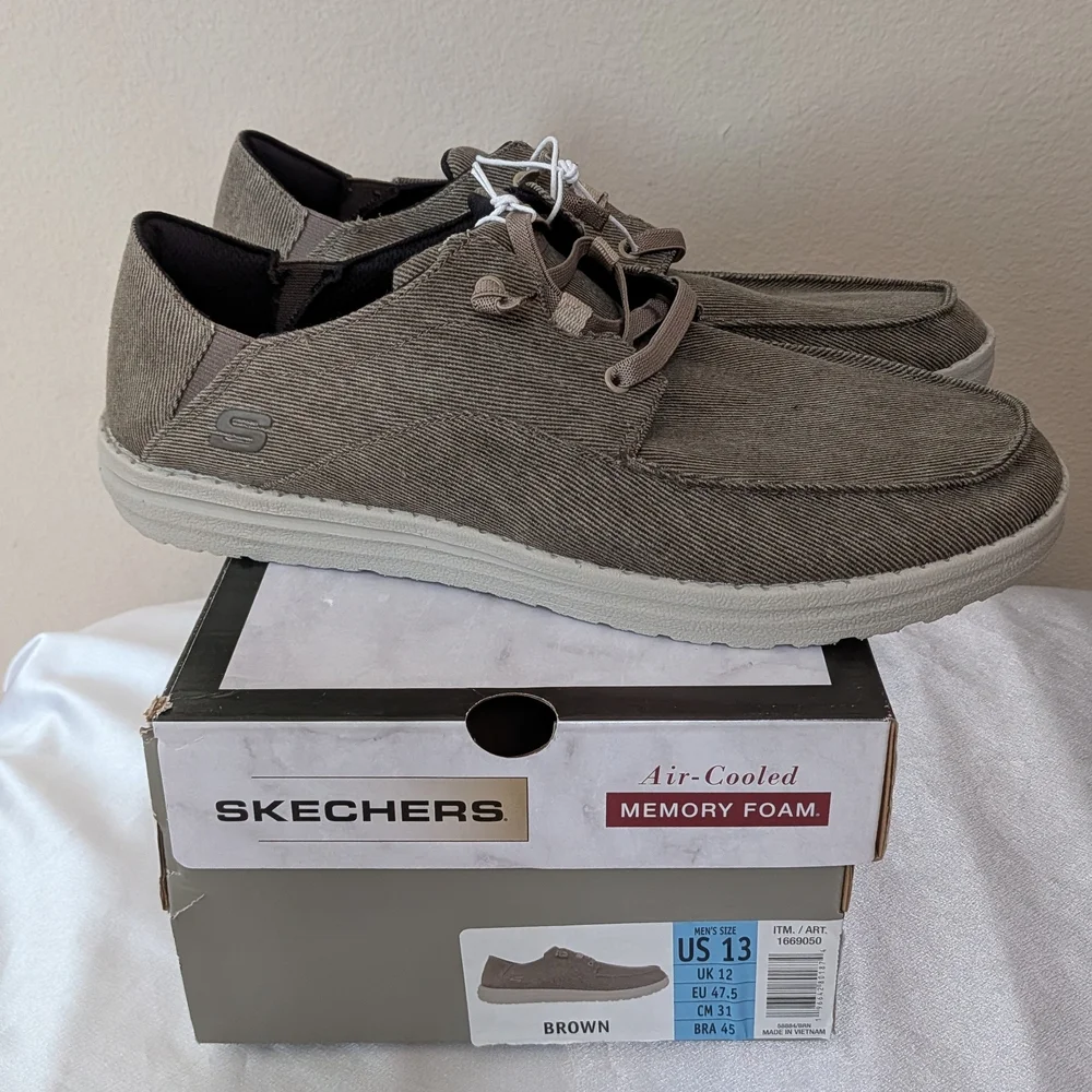 New Skechers Men's Sneakers Shoes Slip-On Brown Size 13 - Picture 1 of 4